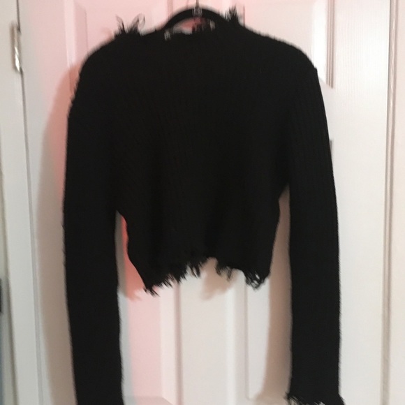 Crop frayed black sweater - Picture 5 of 7